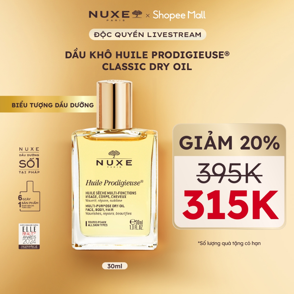 [GIÁ 315K CHỈ TRONG LIVE] Dầu khô đa năng Nuxe Huile Prodigieuse Multi-Purpose Dry Oil 30ml