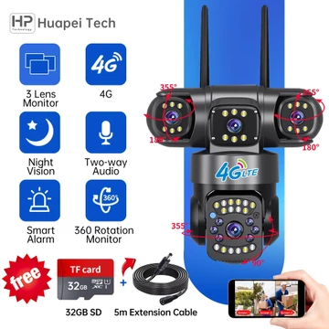 Camera IP 3 Lens 360° | Camera Wifi/4G | Camera Ban Đêm Rõ Nét | Tặng Thẻ 64GB + Dây 5M | Camera An Ninh Gia Đình