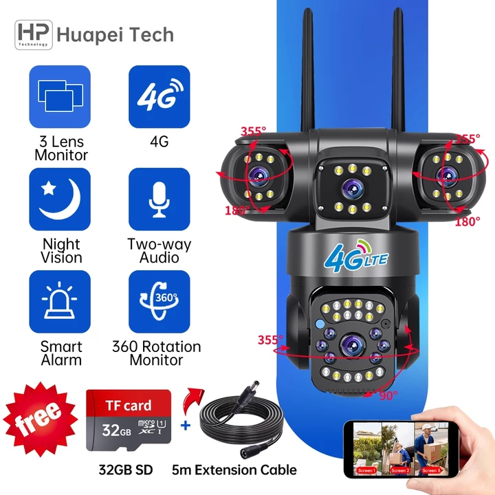 Camera IP 3 Lens 360° | Camera Wifi/4G | Camera Ban Đêm Rõ Nét | Tặng Thẻ 64GB + Dây 5M | Camera An Ninh Gia Đình