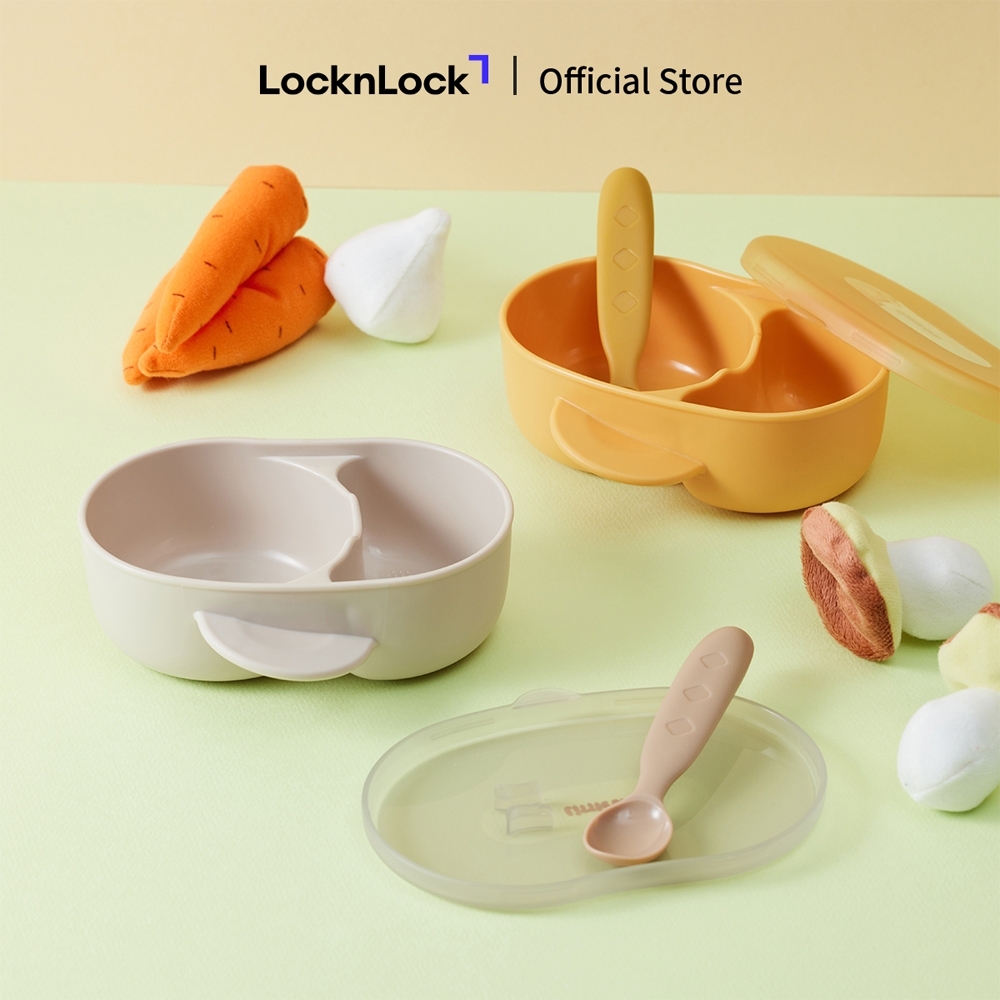 Bộ Tô Muỗng Cho Bé Ăn Dặm LocknLock Little Luv Portable Bowl&Spoon- Bát Kèm Nắp, Nhựa PP HPP963- T2CMALL