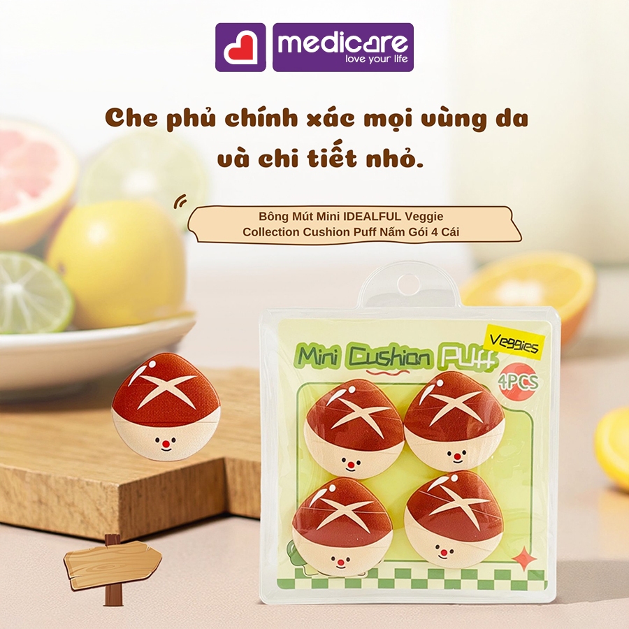 Bông mút mini IDEALFUL Veggie Collection Cushion Puff 4 cái