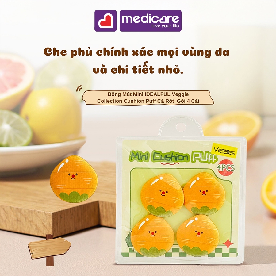 Bông mút mini IDEALFUL Veggie Collection Cushion Puff 4 cái