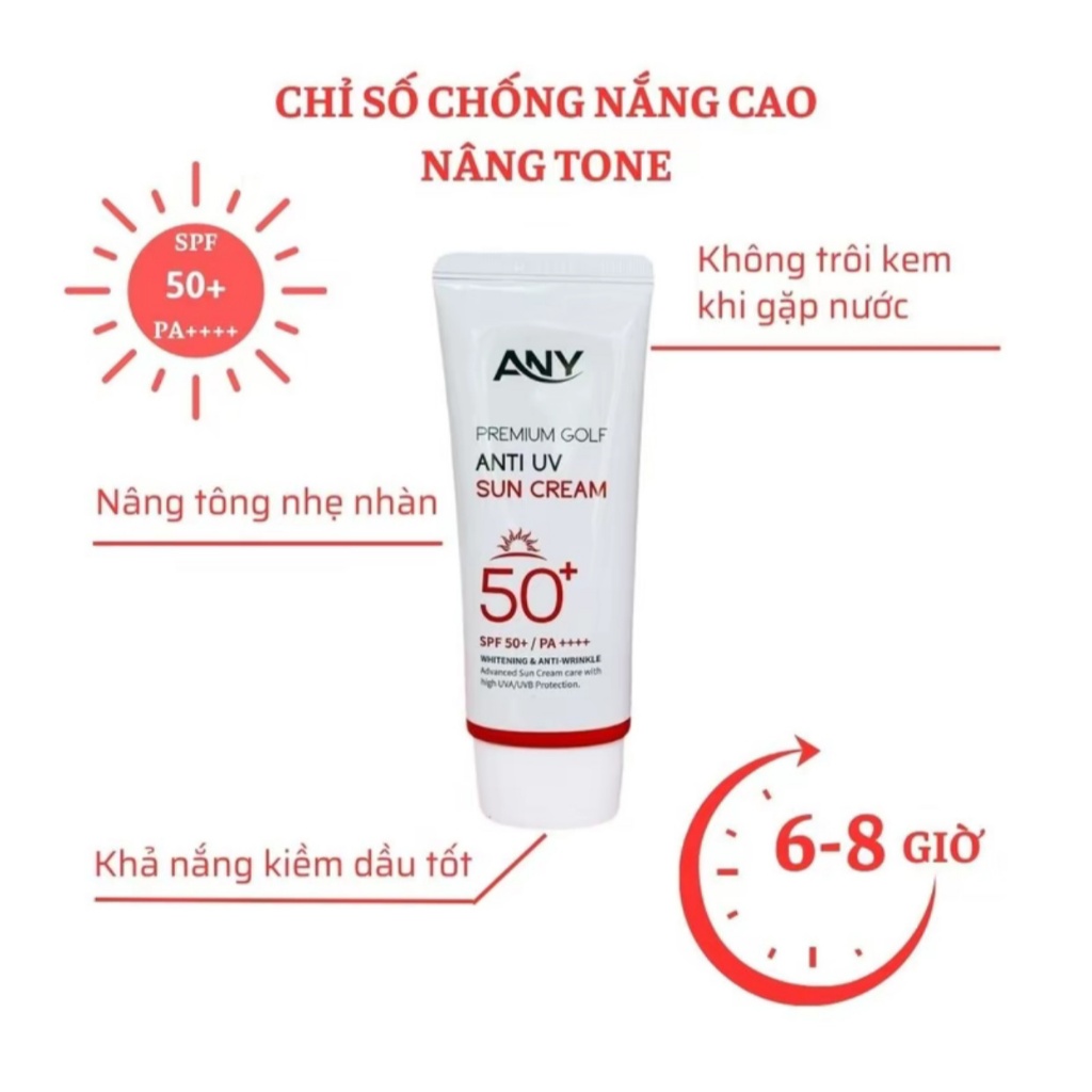 [5Tuýp+ Tặng 5Nạ] Kem Chống Nắng Any Hàn Quốc 60ml Premium Golf Anti UV SPF 50+ Chính hãng. Nâng tone trắng hồng