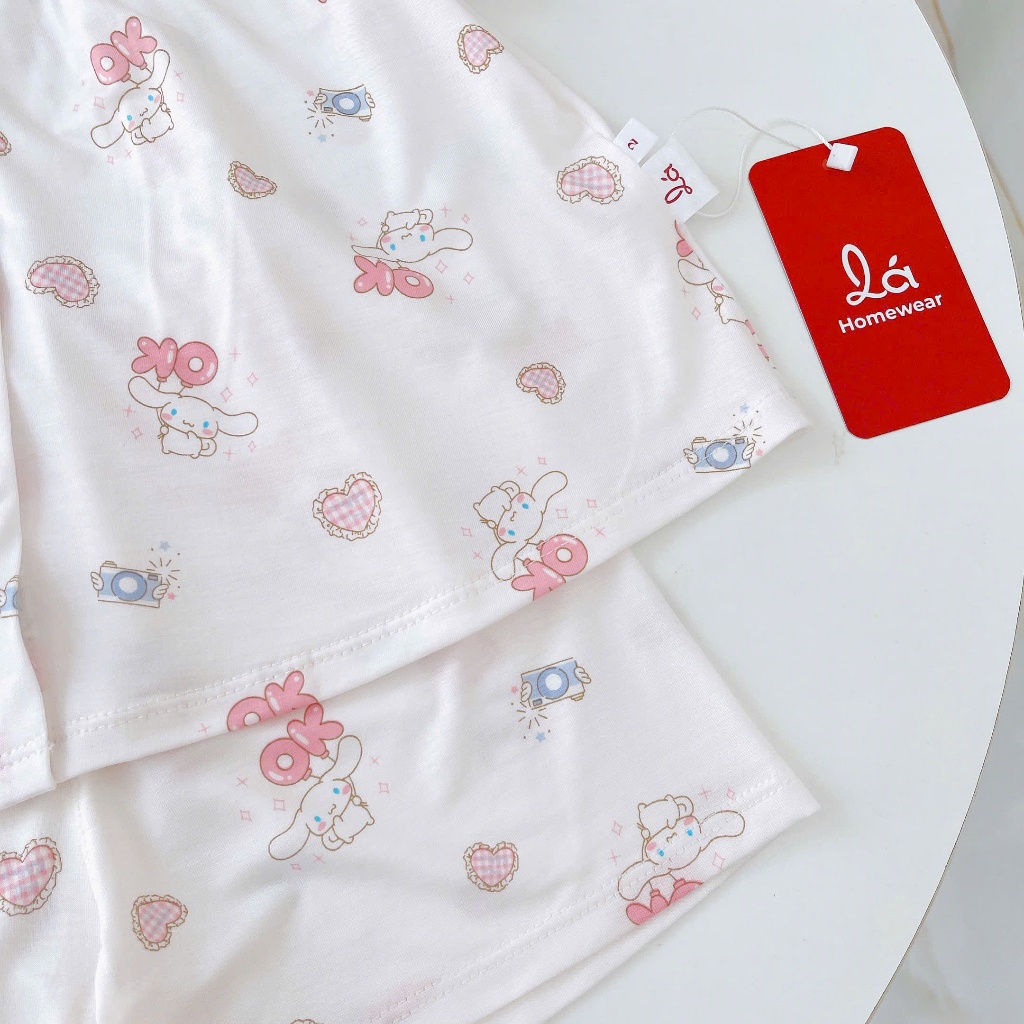 Bộ hè bé gái Tencel Lycra mỏng mát lạnh Lá Homewear A393, bộ cộc tay cho bé quần đùi babydoll