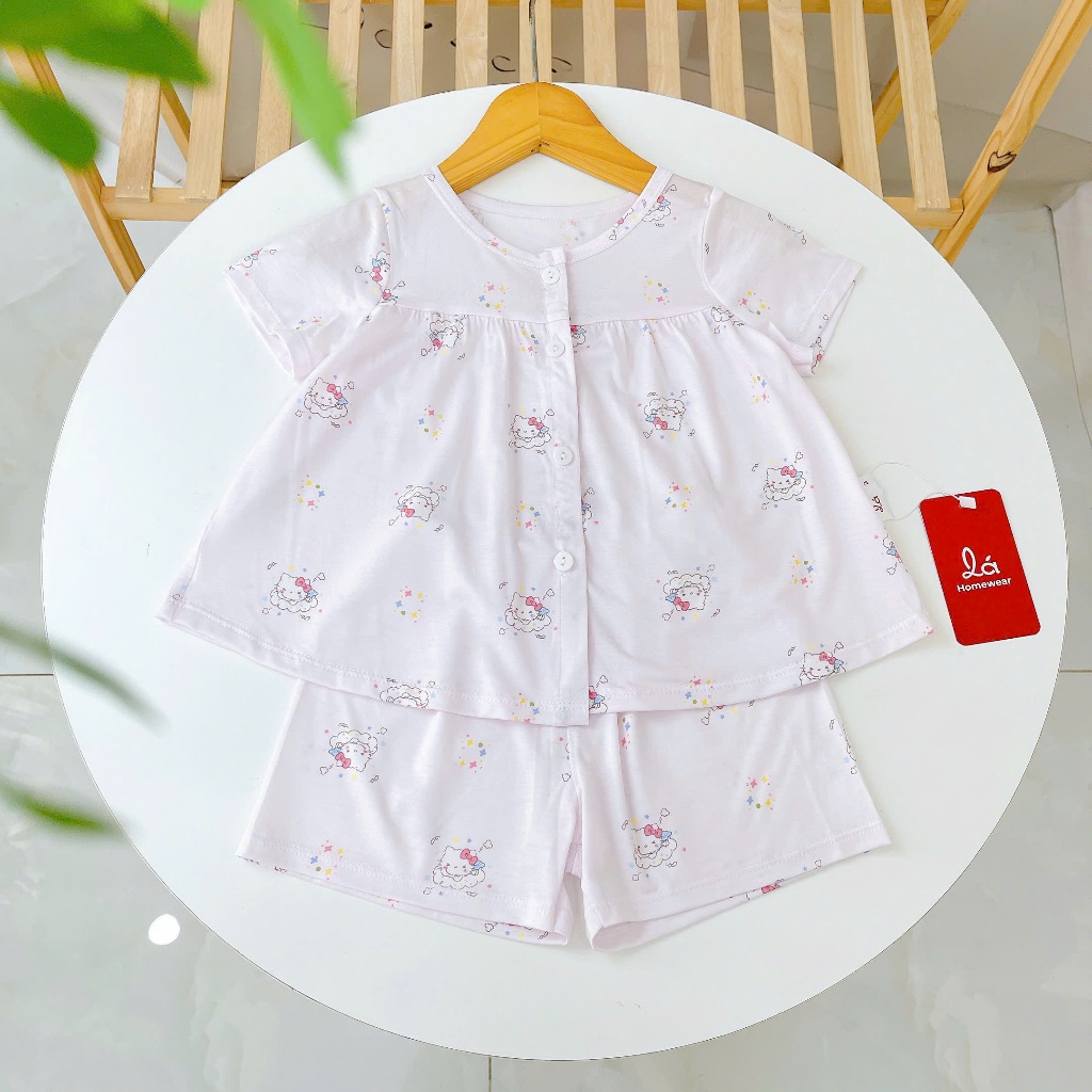 Bộ hè bé gái Tencel Lycra mỏng mát lạnh Lá Homewear A393, bộ cộc tay cho bé quần đùi babydoll