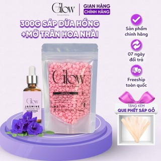 Combo 300Gr Dừa Hồng Cao Cấp Siêu Bám Lông GLOW WAXING + Mỡ Trăn Hoa Nhài 10ML Tặng Que CHE TÊN