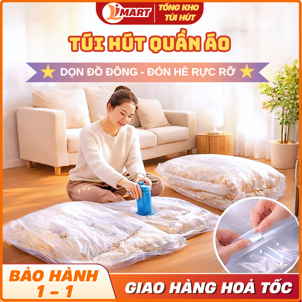 (TẶNG BƠM) Túi hút Chân Không đựng quần áo chăn màn, chống bụi chống ẩm mốc, chống rò rỉ khí!
