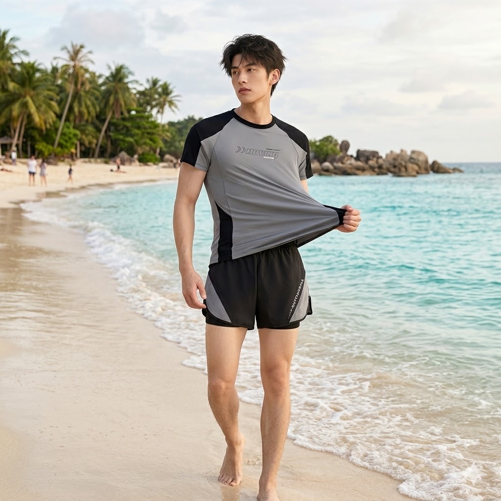 [Size 15-80kg]Đồ bơi nam cao cấp giữ nhiệt quần bơi 2 lớp áo tay ngắn Chất Vải Co Dãn tốt phong cách thể thao