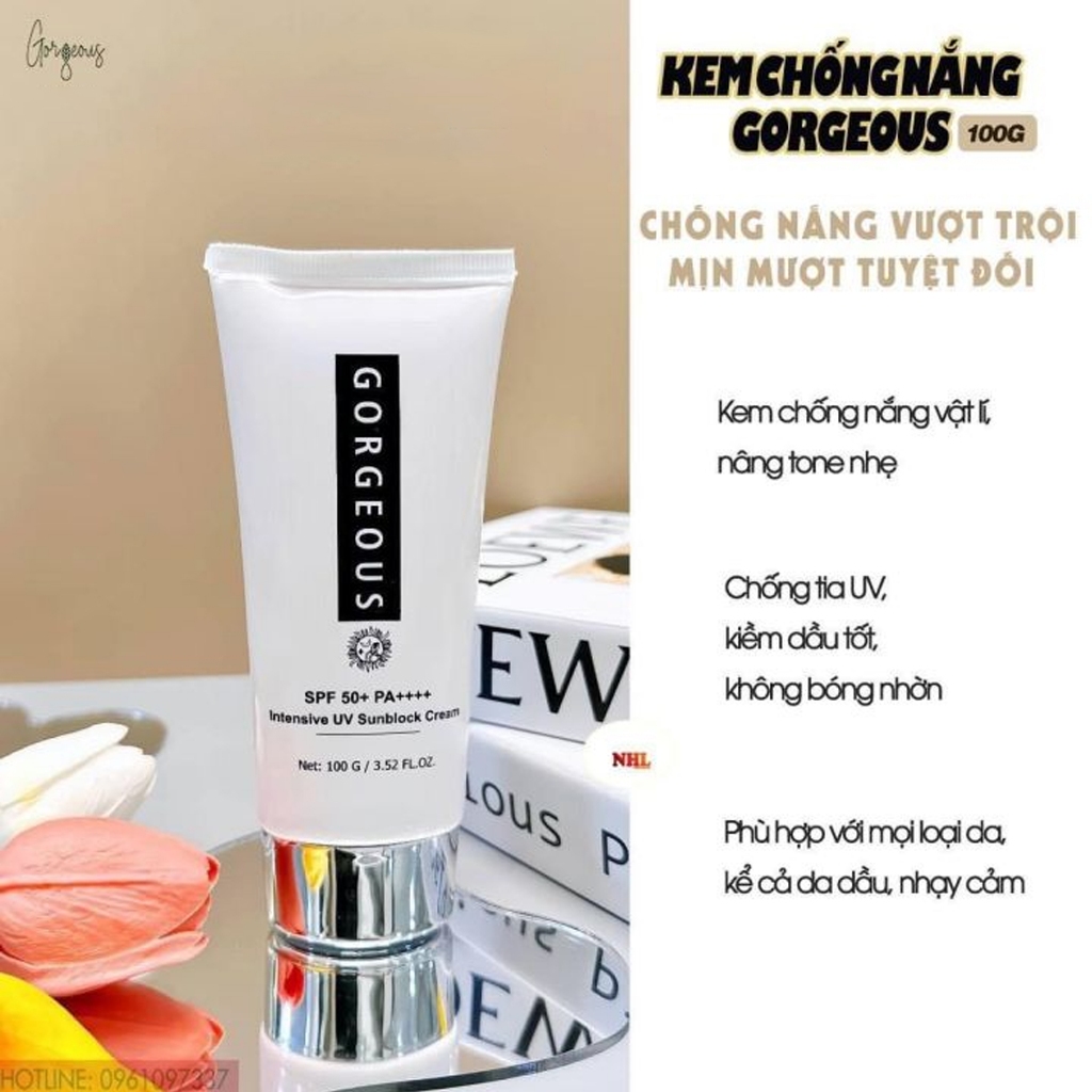 [Tặng Mn] Combo 2 Kem Chống Nắng Gorgeous Quốc Dân Nâng Tông Siêu Đẹp, Không Bết Rít, Kiềm Dầu, Chống Nắng SPF50+ PA++++