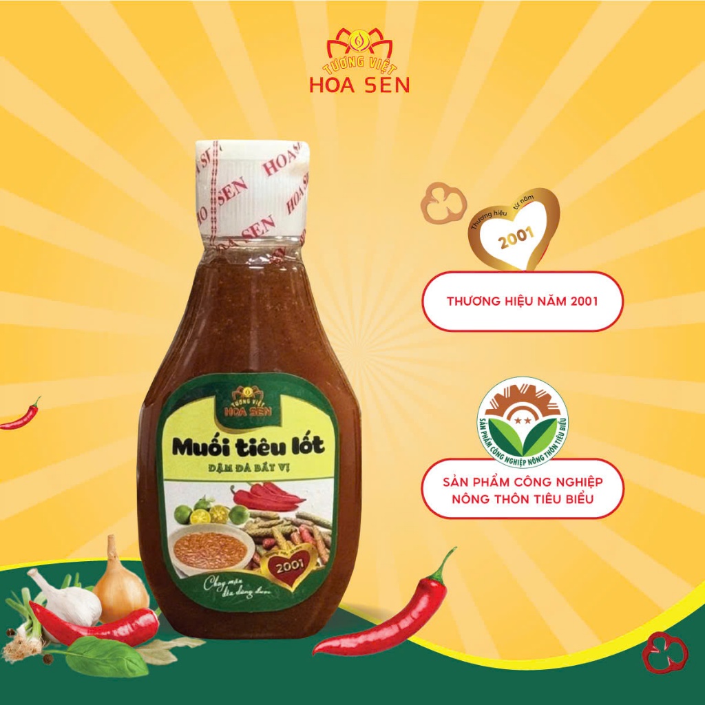 Combo Muối Chấm Tương Việt Hoa Sen: Muối ớt xanh/ớt đỏ, Muối tiêu/Muối tắc chai 185g, dùng chấm hải sản, đồ nướng