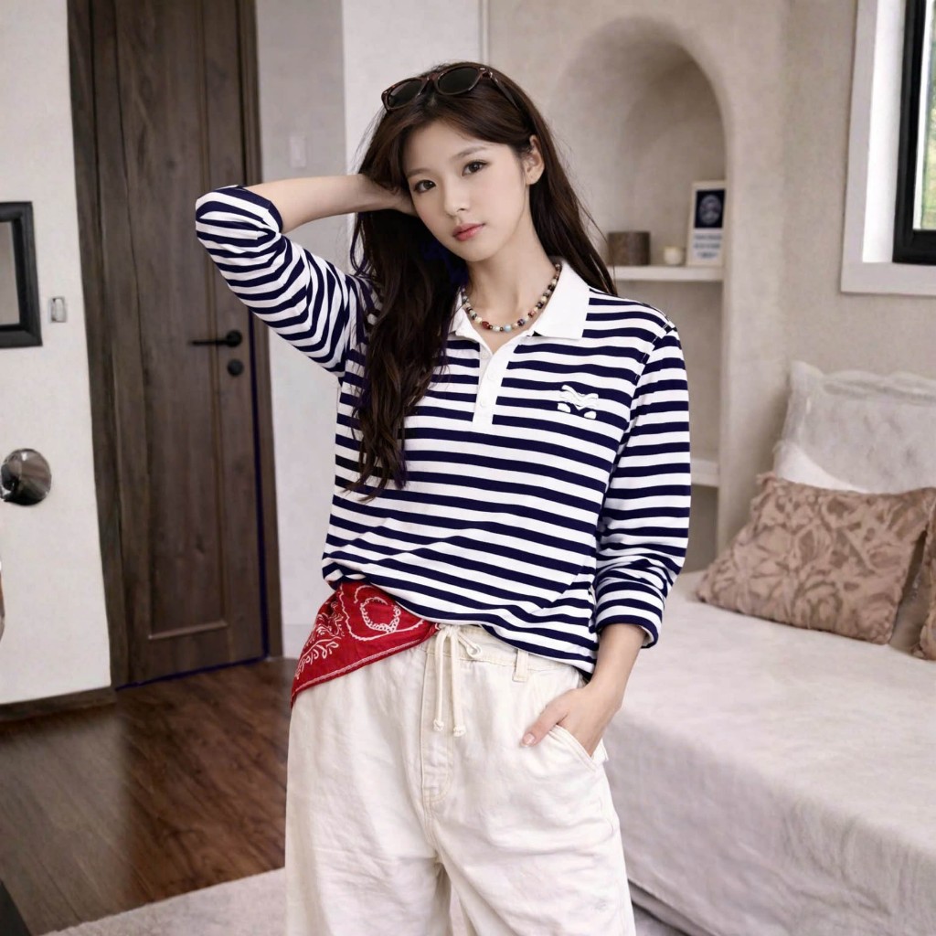 Áo Tay Dài Mirage Sọc Màu Xanh Local Brand Chất Vải Mềm Mịn.