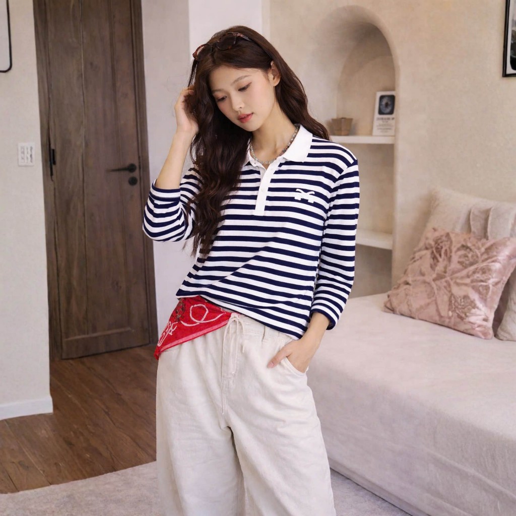 Áo Tay Dài Mirage Sọc Màu Xanh Local Brand Chất Vải Mềm Mịn.