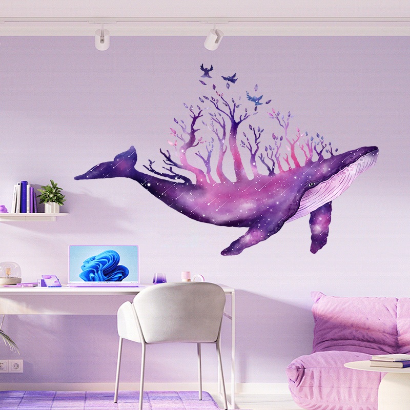 Decal Dán Tường Cá Voi Ánh Sao Thiên Hà Có Keo Sẵn 130x82cm - Trang Trí Phòng Khách Phòng Ngủ