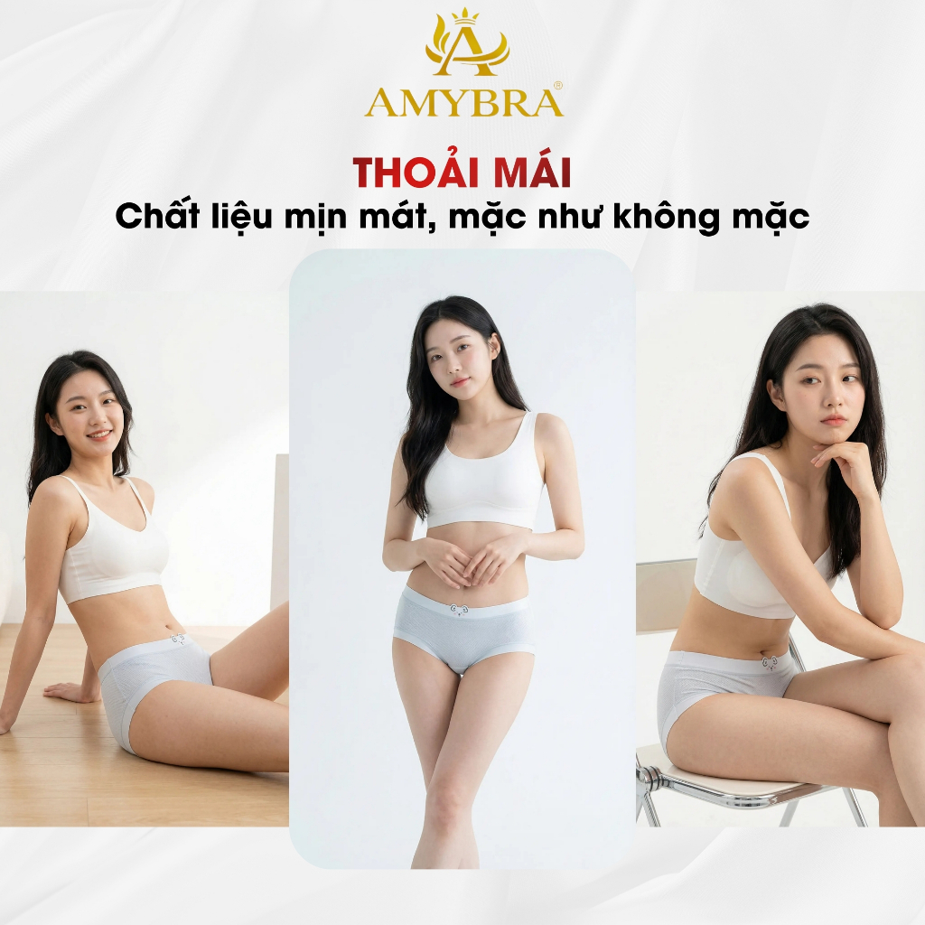 Quần Lót Nữ Đúc Su Có Lỗ Thoáng Khí - Quần Chip Nữ Cạp Vừa Họa Tiết Gấu Dễ Thương AMYBRA L718