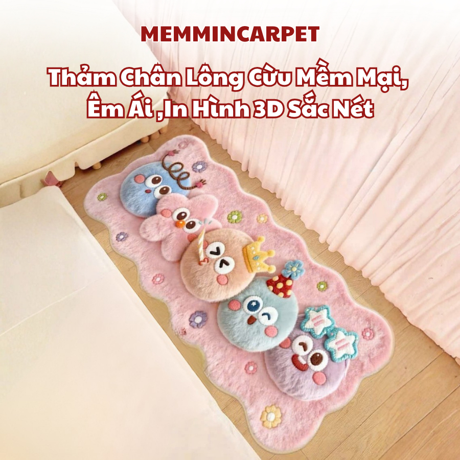 Thảm chân lông cừu 50x120 với hình in 3D sắc nét, lông mềm mượt phù hợp decor và chụp ảnh TH105