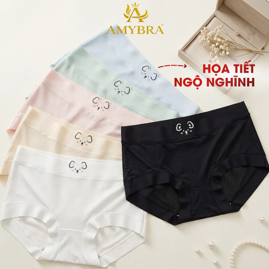 Quần Lót Nữ Đúc Su Có Lỗ Thoáng Khí - Quần Chip Nữ Cạp Vừa Họa Tiết Gấu Dễ Thương AMYBRA L718