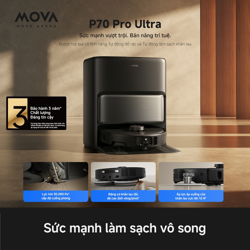 Robot Hút Bụi Lau Nhà MOVA P70 Pro Ultra | Lực Hút Đỉnh Cao 30.000Pa, Giặt Nước Nóng 100 Độ | BH 3 Năm