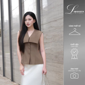 LABAVISTA Áo gile cổ bản to cách điệu vải tây cao cấp thiết kế tôn dáng hiện đại thanh lịch hai màu