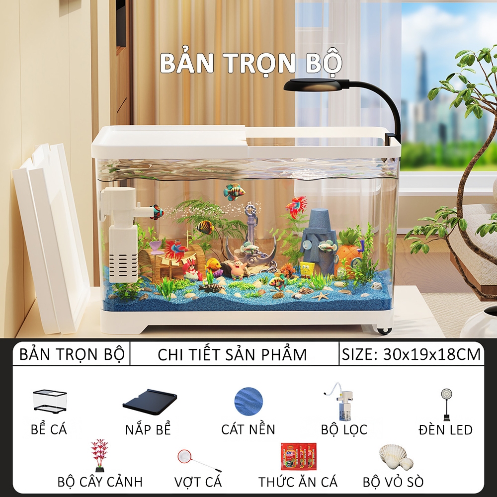 Bể cá mini nhựa acrylic siêu trong phụ kiện bao gồm có đèn led và máy lọc tiện lợi dễ sử dụng