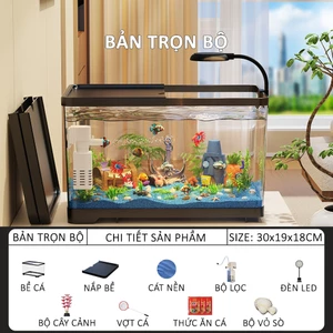 Bể Cá Cảnh Thủy Sinh Full Combo 9 Món, Đèn LED Đổi Màu, Lọc Chìm Chống Giật Cho Cá Betta, Cá Vàng