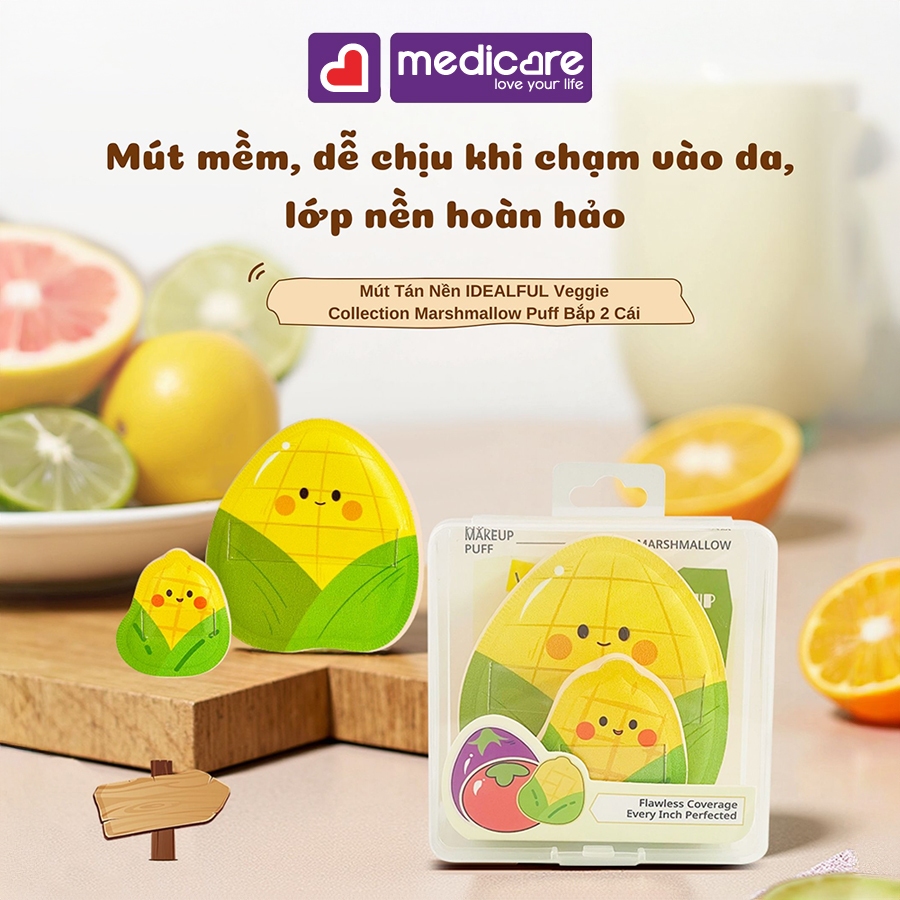 Mút tán nền IDEALFUL Veggie Collection Marshmallow Puff 2 cái