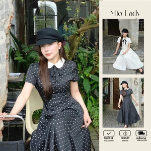 Váy Midi Chấm Bi Cổ Sen Miolady Tay Ngắn Dáng Xòe 2 Lớp – Tôn Eo Dễ Thương Đi Chơi VA028