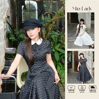 Váy Midi Chấm Bi Cổ Sen Miolady Tay Ngắn Dáng Xòe 2 Lớp – Tôn Eo Dễ Thương Đi Chơi VA028