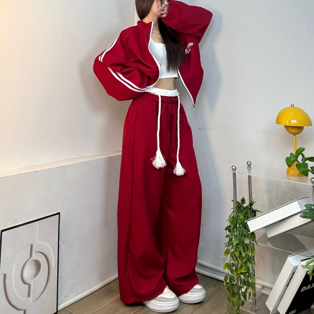 Quần dài Ống suông vải kaki Kèm dây Thừng Unisex FFCLUB