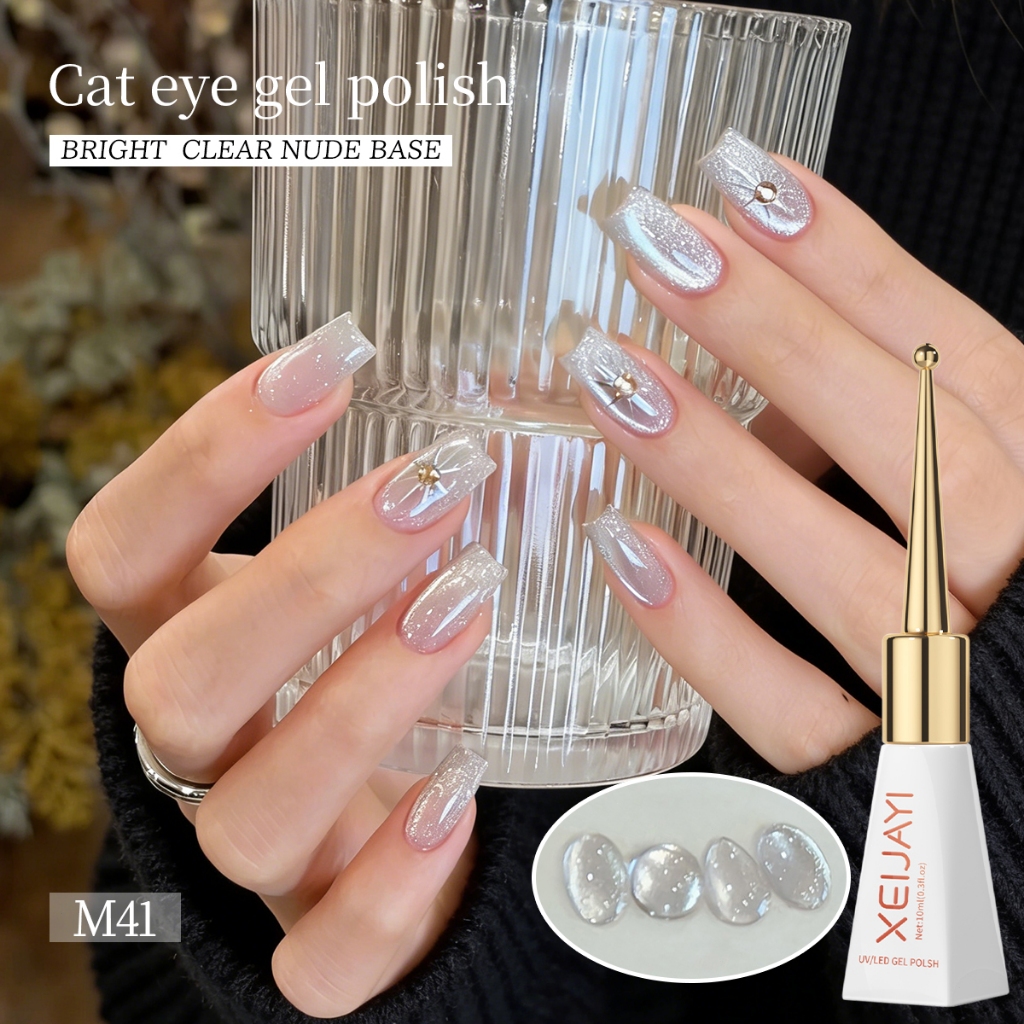 XEIJAYI 10ml - Sơn móng tay dạng gel mắt mèo màu bạc ánh trăng, thích hợp cho các tiệm nail và sử dụng tại nhà.