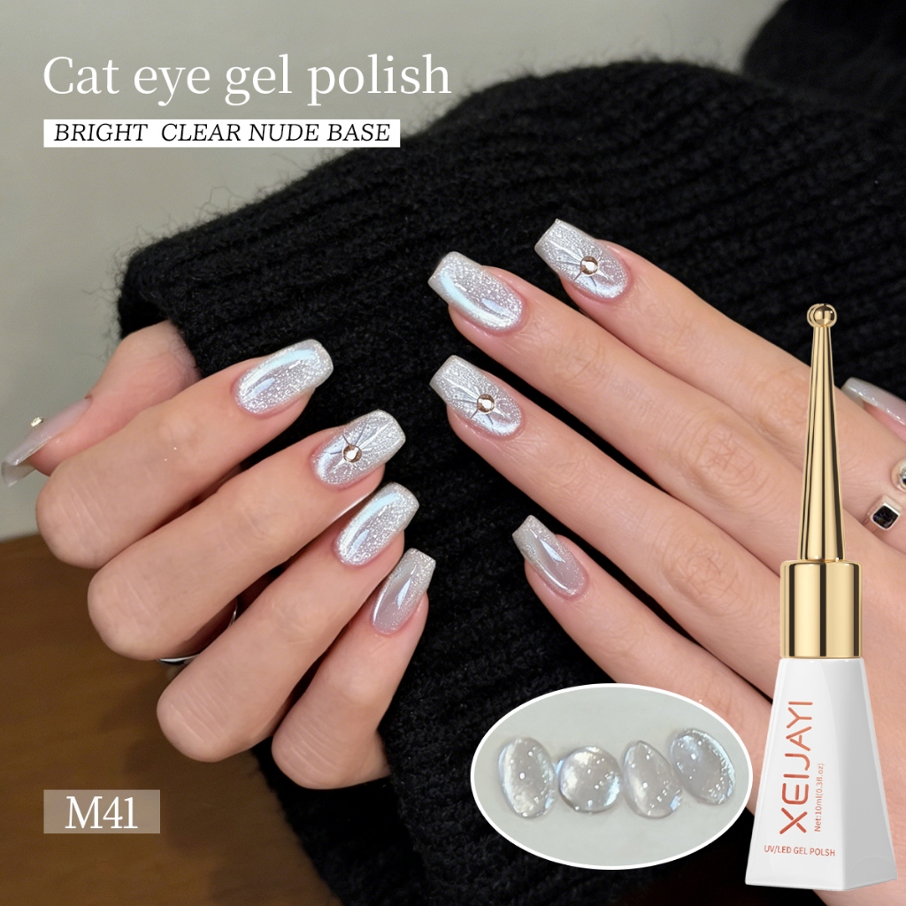 XEIJAYI 10ml - Sơn móng tay dạng gel mắt mèo màu bạc ánh trăng, thích hợp cho các tiệm nail và sử dụng tại nhà.