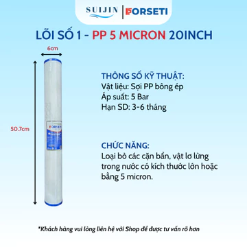 Combo Lõi Lọc 20 Inch PP 5 Micron Bán Công Nghiệp Loại Bỏ Tạp Chất Có Kích Thước > 5 Micron Dành Cho Nước Đầu Nguồn
