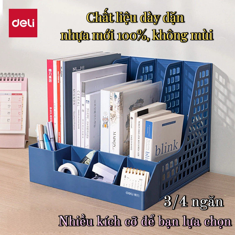 Kệ Tài Liệu Deli 4 / 3 Ngăn Kèm Ống Bút Tháo Rời Nhỏ Gọn, Tiện Dụng, Lưu Trữ Hồ Sơ Văn Phòng