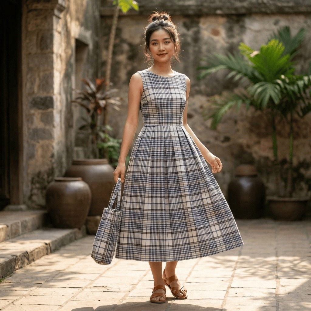 VẢI THÔ KẺ 100% COTTON - MAY SƠ MI, VÁY, RÈM, KHĂN CHẢI BÀN...
