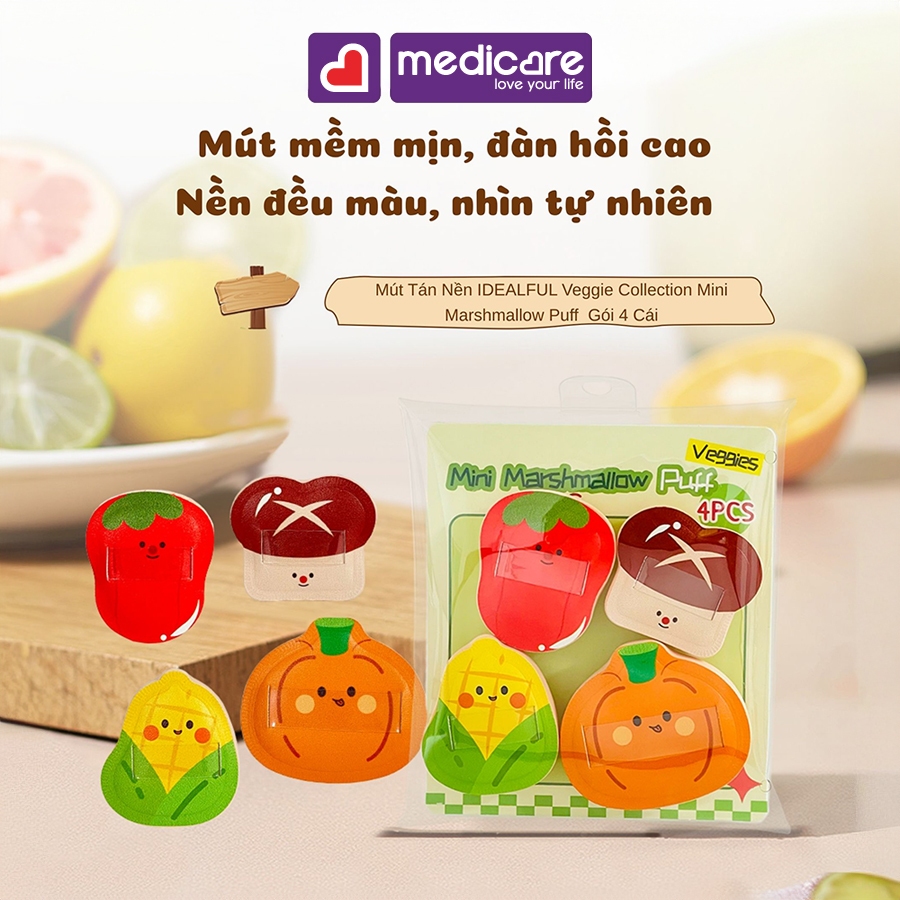 Mút tán nền IDEALFUL Veggie Collection Mini Marshmallow Puff 4 cái