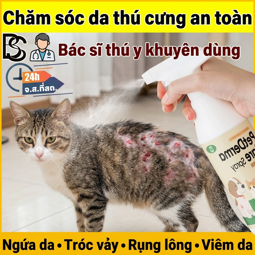 🐾 Xịt nấm & ghẻ cho thú cưng 500ml – Giảm ngứa, rụng lông, liếm được, công thức tự nhiên