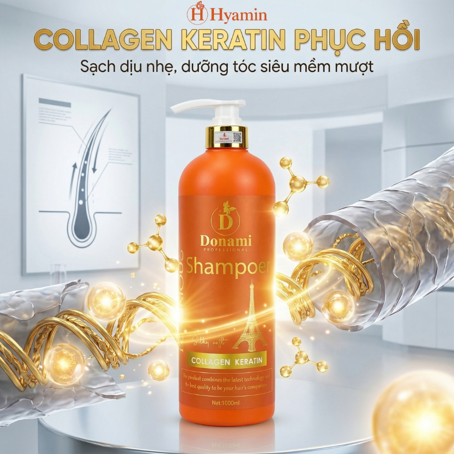 Bộ Dầu Gội Xả Donami 1000ml - Phục Hồi Hư Tổn, Ngăn Gãy Rụng, Kích Mọc Tóc