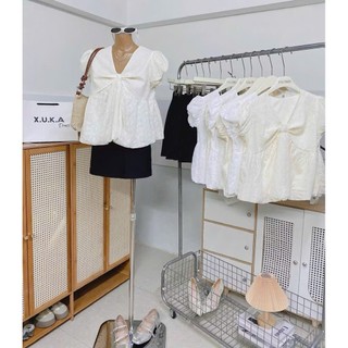 (Hàng QC) Áo Babydoll dáng bí 2 màu cổ V chất ren xô phong cách dễ thương xinh xắn