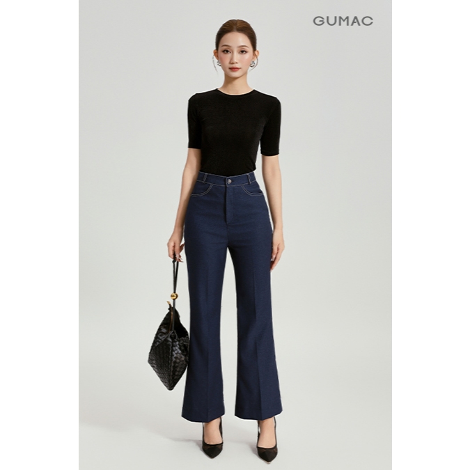 Quần Tây Ống Loe Nữ GUMAC Lưng Rời Đính Nút Phối Diễu Chỉ Cách Điệu Thanh Lịch QG04014