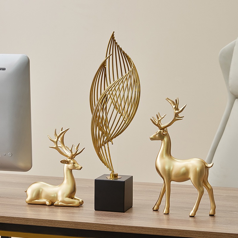 Tượng đôi hươu vàng trơn decor nhà cửa