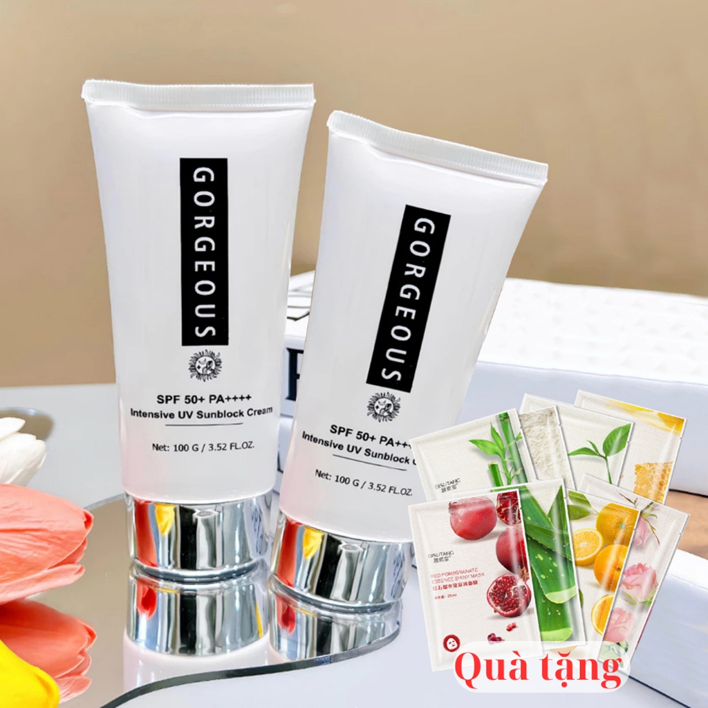 Combo 2 Tặng 2 Mặt Nạ- Kem Chống Nắng Gorgeous Quốc Dân Nâng Tông Siêu Đẹp, Không Bết Rít, Kiềm Dầu (giá sỉ)