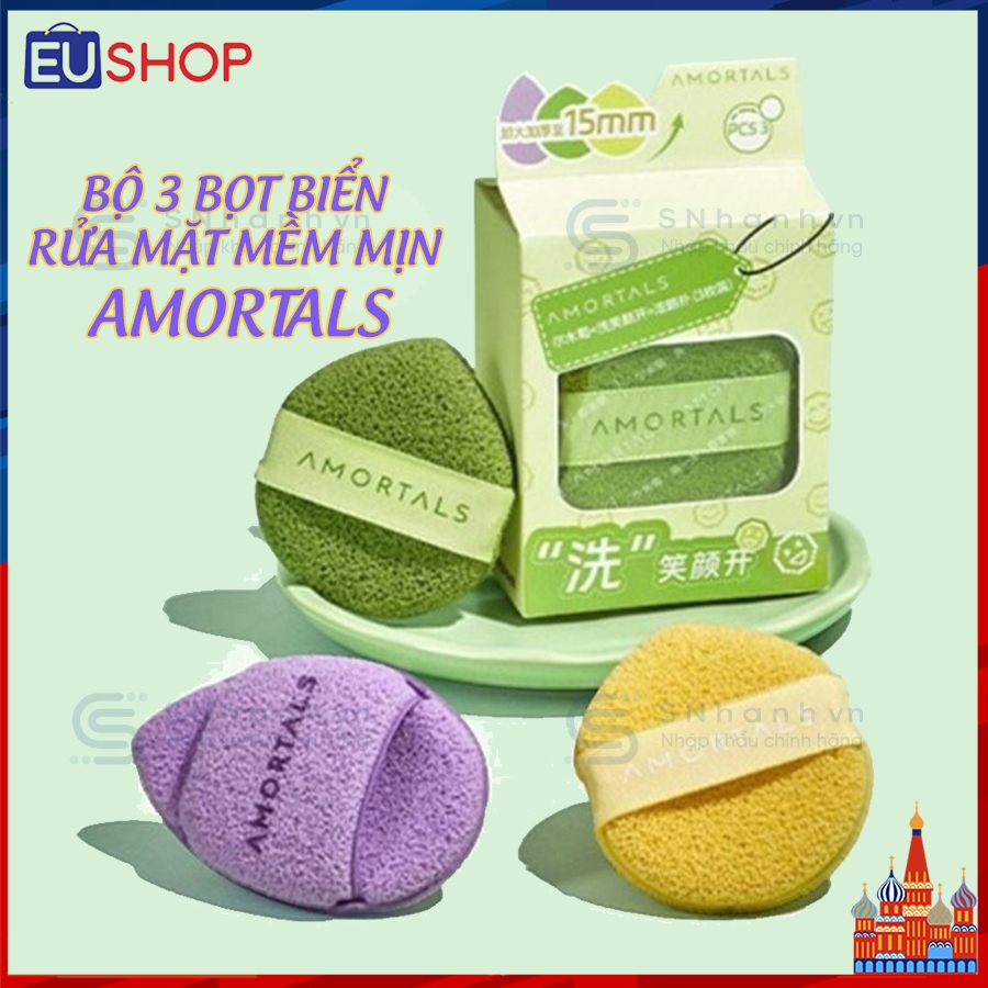 Bông mút rửa mặt bọt biển AMORTALS 15mm và AMORTAISii 12mm hình giọt nước siêu mềm mịn