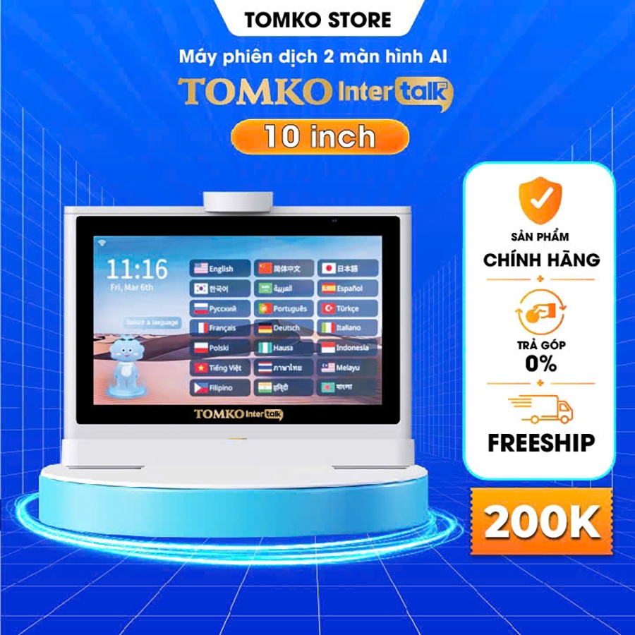 MÁY PHIÊN DỊCH 2 MÀN HÌNH THÔNG MINH AI TOMKO INTERTALK | Shopee Việt Nam