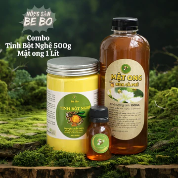 Combo 1 Lít Mật Ong Hoa Cà Phê + 500Gram Tinh Bột Nghệ - Nông Sản Bé Bo - Tặng Mật Ong 100g