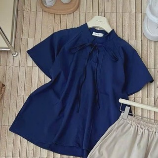 Áo sơ mi nữ cổ trụ dây rút dáng rộng dễ phối đồ dành cho nữ mặc hằng ngày