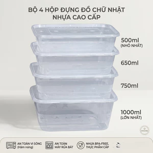 COMBO 50/100 Hộp Chữ Nhật 500-1000ml Hân Thịnh Đựng Chân Gà, Rau Câu, Dùng 1 lần