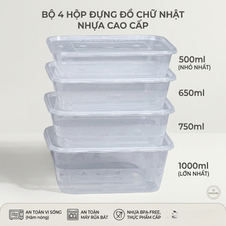 COMBO 50/100 Hộp Chữ Nhật 500-1000ml Hân Thịnh Đựng Chân Gà, Rau Câu, Dùng 1 lần