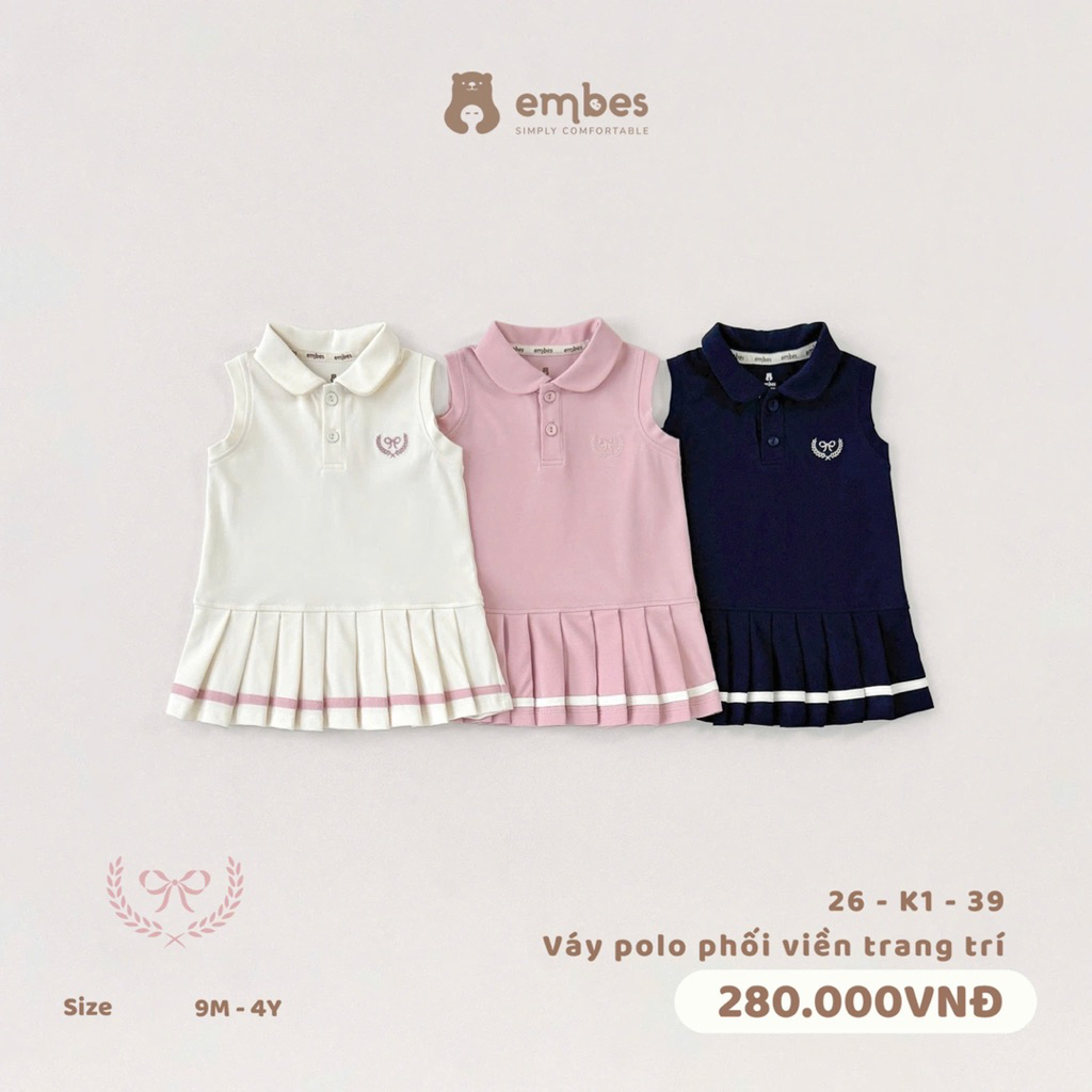 Váy polo xếp ly phối viền Embes cho bé gái. Váy ba lỗ xếp ly mùa hè cho bé BEO.Kids