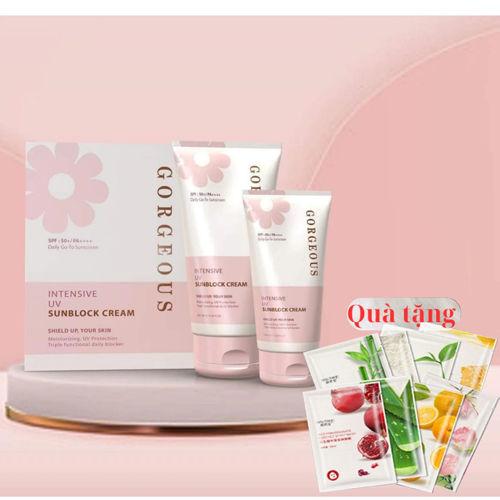 [Tặng 2Mn] Set Kem Chống Nắng Gorgeous Quốc Dân Nâng Tone Siêu Đẹp, Không Bết Rít - Tuýp 100g Tặng Kèm Tuýp 50g