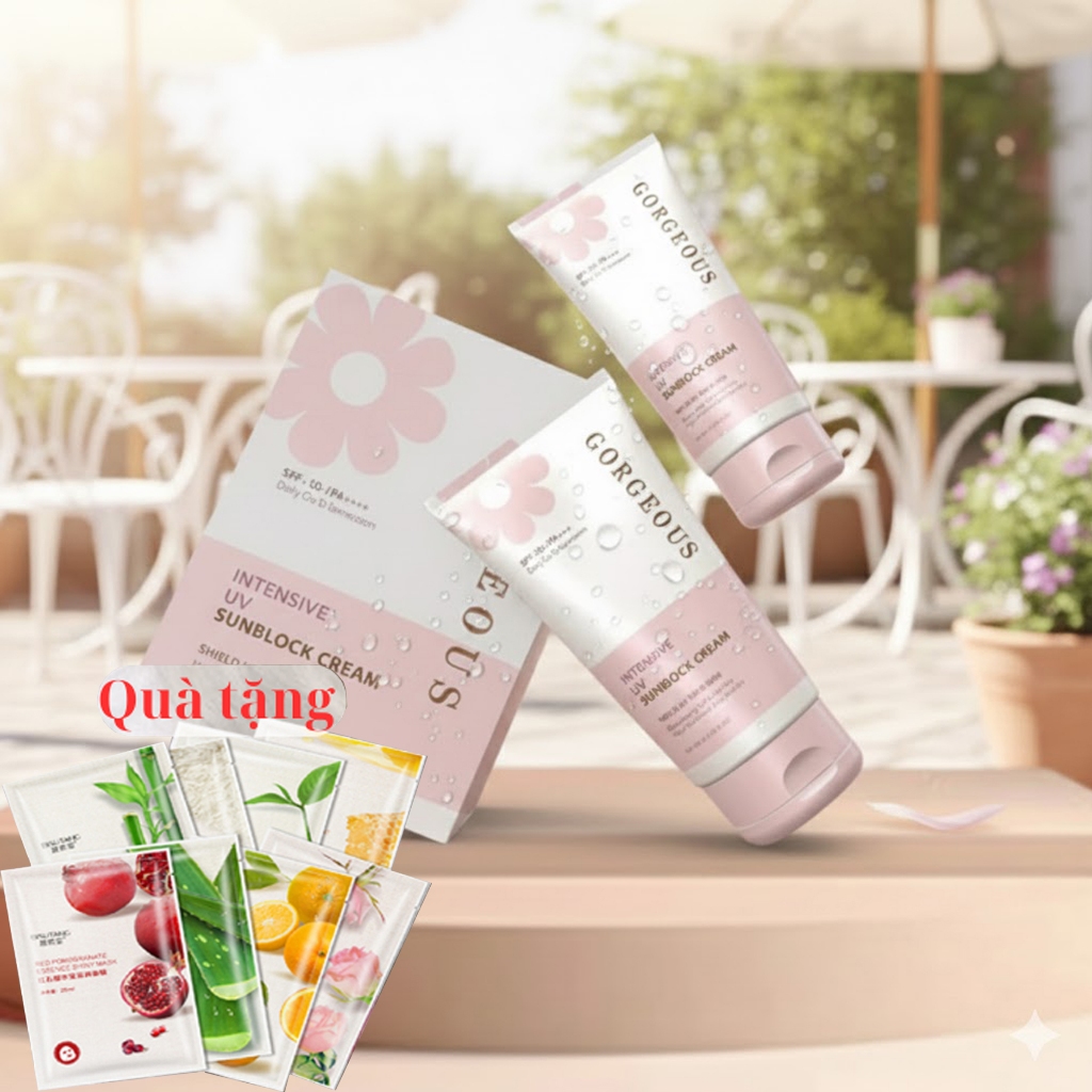 ( 2 Combo) Kem Chống Nắng Nâng Tông Múi Xù Chính hãng Gorgeous (nhận 4 tuýp kem  + Tặng kèm 4 Mặt nạ dưỡng da)