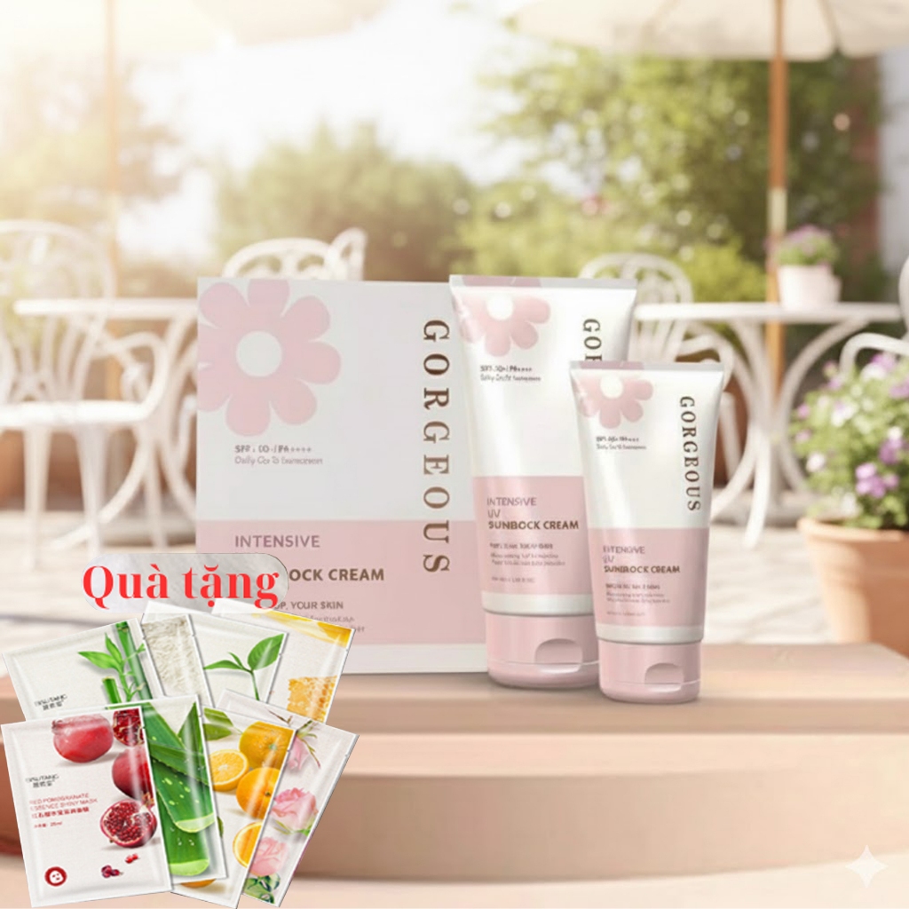 Set 2 Kem Chống Nắng Nâng Tông Múi Xù Chính hãng Gorgeous 100g + Tuýp nhỏ 50g Tặng kèm Thêm Mặt nạ dưỡng da chuyên sâu